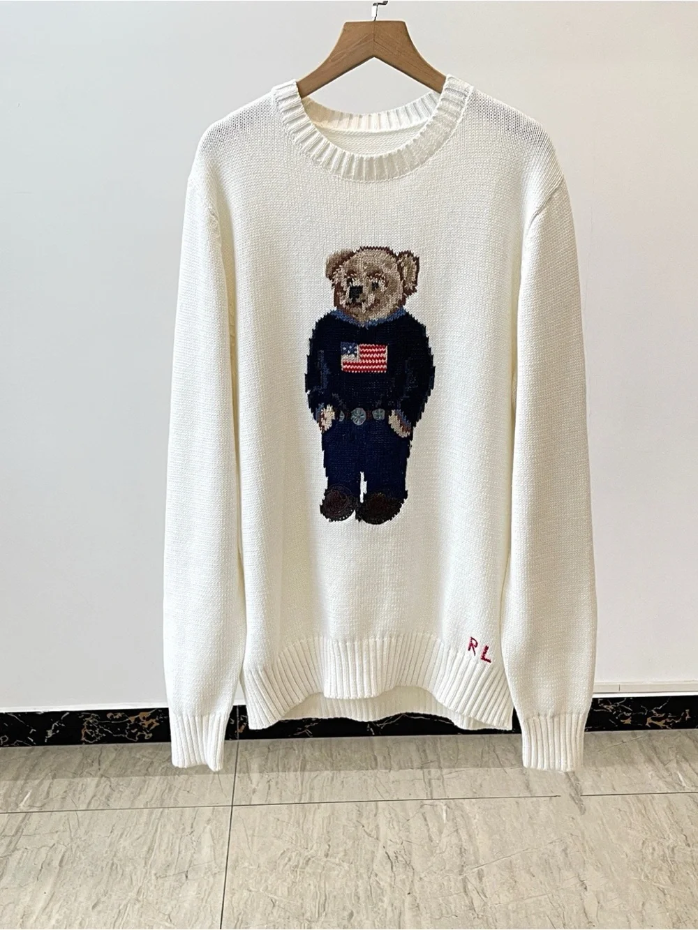 Polo by Ralph Lauren Cream Sweater with Bear Intarsia Large‎ L